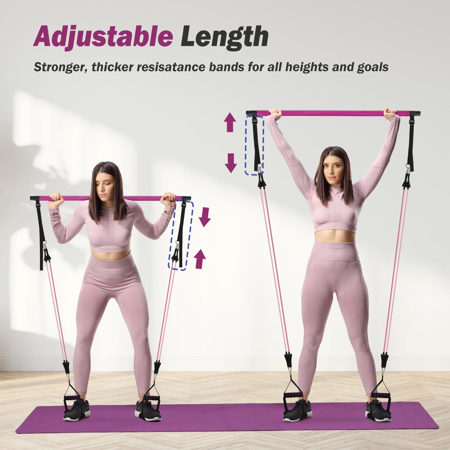 ALongSong Pilates Bar Set With 4 Latex Elastic Resistance Bands 30lb 40lb, Timer, 3 Section Pilates Bar Portable Home Workout Fitness For Yoga, Stretching, Sculpting, Twisting, Squat
