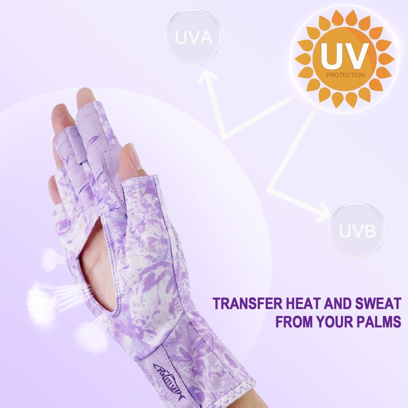 Palmyth UV Protection Fishing Fingerless Gloves UPF50+ Sun Gloves Men Women for Kayaking, Hiking, Paddling, Driving, Canoeing, Rowing（Air-Lilac Tide，X-Small）