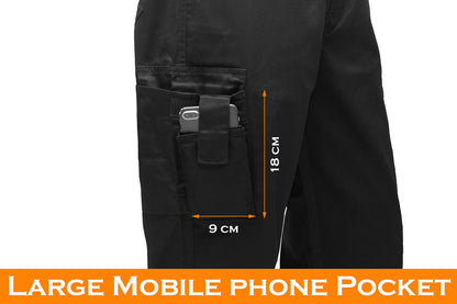 FNT Workwear Black Multi Pockets Men Cargo Combat Work Trousers Work Pants with Button & Zip Fly (32W / 29L, Black)
