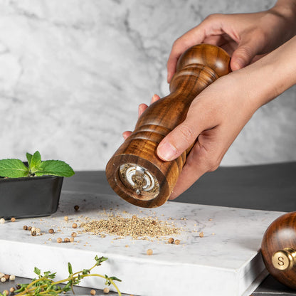Bill.F Salt and Pepper Grinder Set, Wood Pepper Mill Set of 2 Manual Salt Pepper Shakers Grinder Refillable 7 Inch with Adjustable Ceramic Grinding Rotor