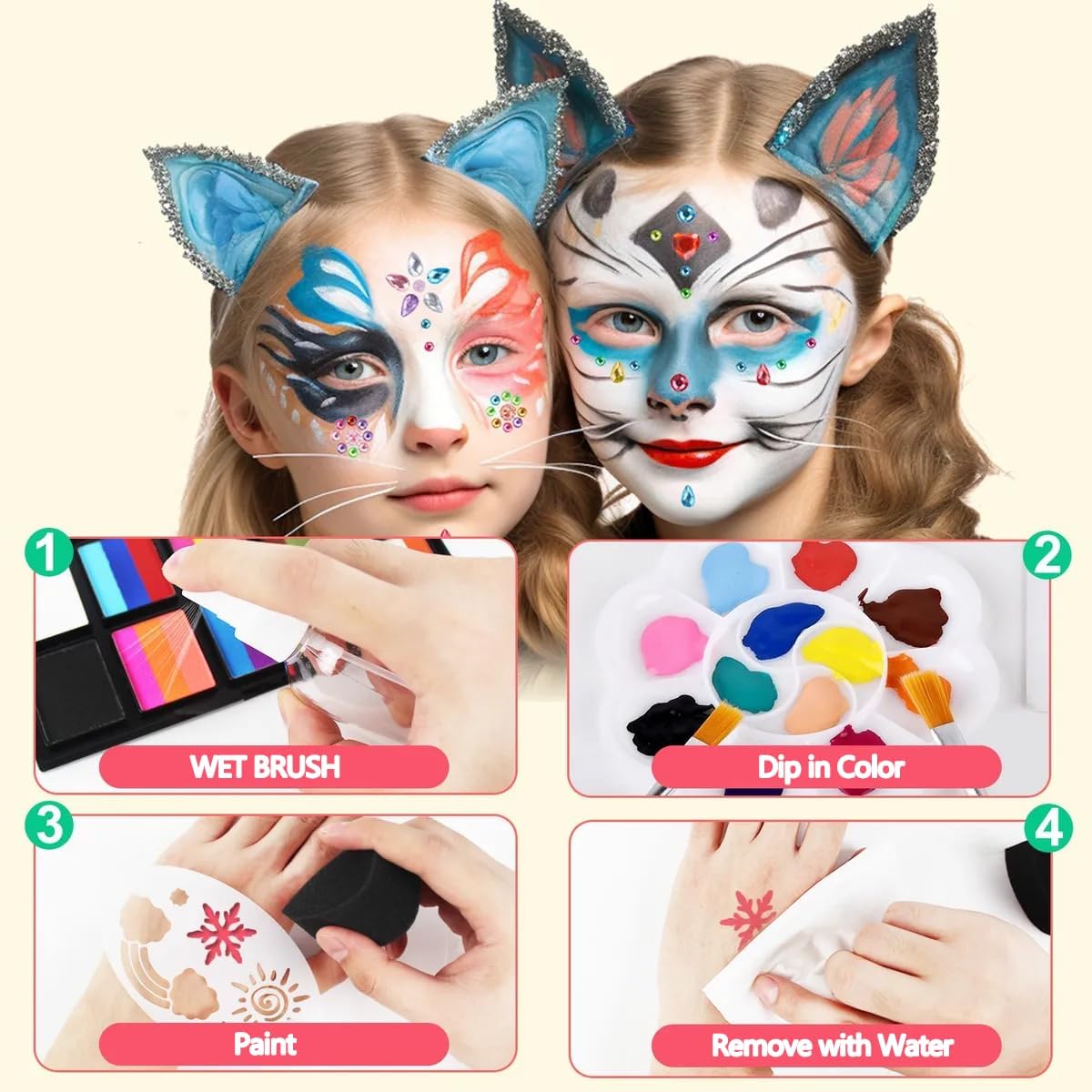 UNIFULL 26 Colors Professional Face Body Paint Kit, Oil Face & Body Paint Kit for Halloween,including 26 Colors Face Paint/Paint Stick/ Brushes/ Special Effects Sticker for Halloween/Fake Blood