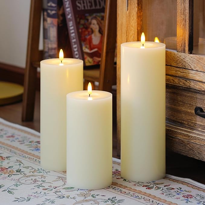 4" x10" Flameless Flickering Remote Ivory Candles with Candle Grease and Timer, LED Battery Operated Fake Real Wax 3D-Wick Pillar Candles, Pack of 1