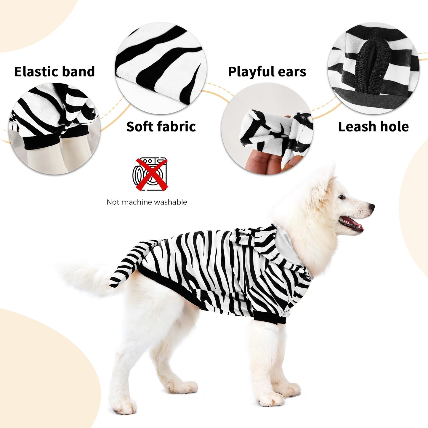 NACOCO Halloween Dog Tiger Costume - Pet White Tiger Cosplay Clothes Coat Hoodie Outfits Cute Warm Winter Apparel for Small and Medium Dogs(White, M)