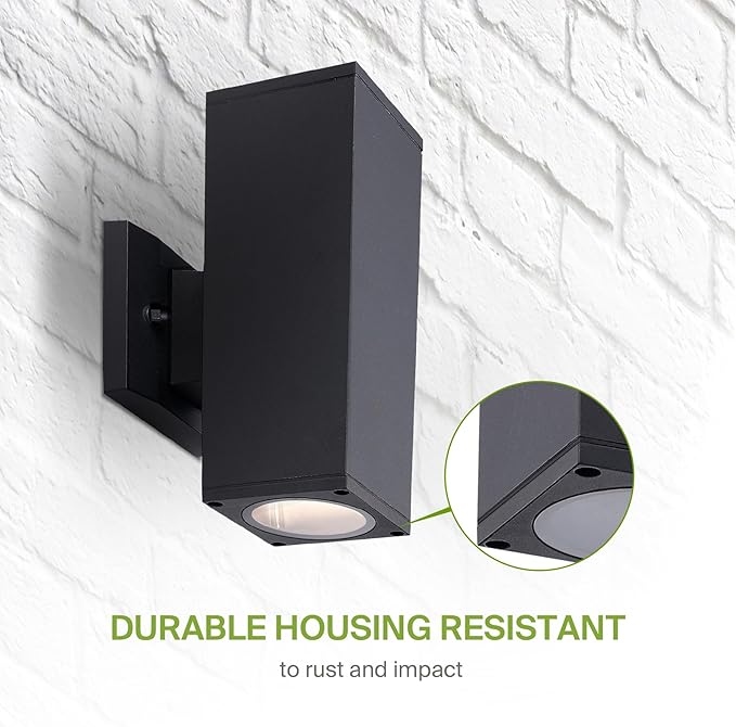 ASD 2 Light Square Outdoor Wall Light Fixture | 120W E26 Socket 120V ETL Cylinder Up Down Lights | LED/CFL/Incandescent Bulb Exterior Wall Sconce | Front Door, Porch, Patio | Black, 6 Pack