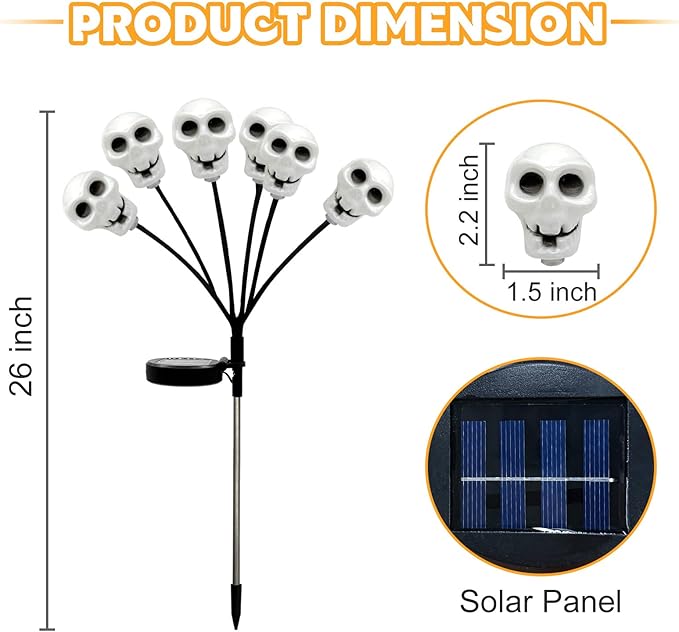 Set of 3 Halloween Skull Lights Outdoor Solar Pathway Lights with 18 Cool White LEDs for Garden Yard Lawn Patio Decorations