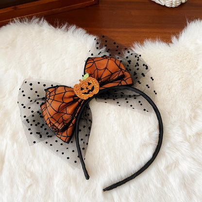HOXIEYA Halloween Bow Headband Pumpkin with Mesh Design Headands Ornage Hair Hoop for Thanksgiving Halloween Party Headand Hair Accessories for Women Girls