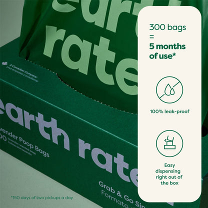 Earth Rated Dog Poo Bags, Thick Grab and Go Single Roll, Ideal for Backyard Pickups, Lavender Scented, 300 Bags