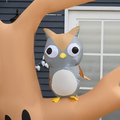 HOMCOM 7.5' Tall Lighted Halloween Inflatables Outdoor Decorations Haunted Tree with Owl, Ghost, Pumpkins, Blow Up LED Yard Decor for Garden, Lawn, Party, Holiday, Waterproof