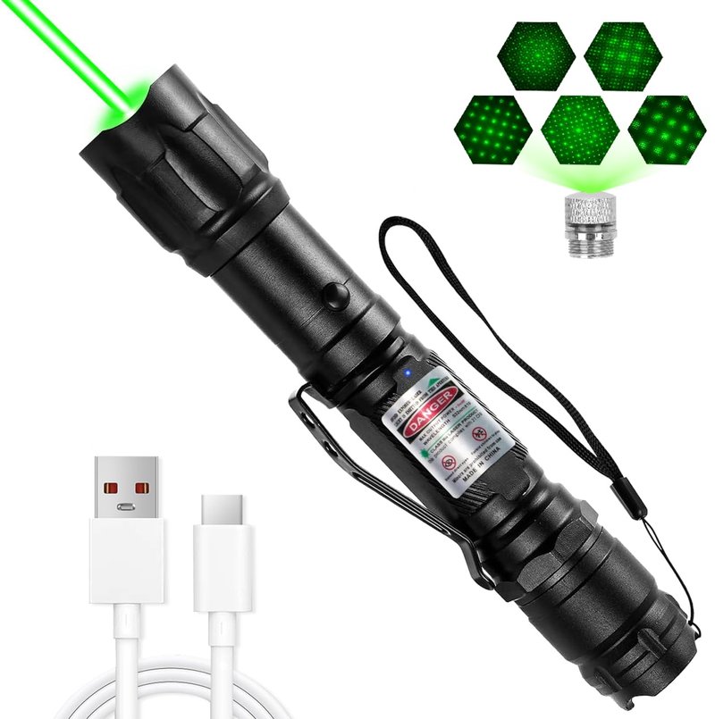 FUIIKEEM Long Range Green Laser Pointer - High Power Flashlight with Laser Pointer - Rechargeable, Star Cap for Astronomy, Construction, Outdoor Adventures