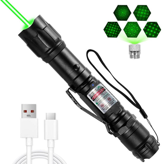 FUIIKEEM Long Range Green Laser Pointer - High Power Flashlight with Laser Pointer - Rechargeable, Star Cap for Astronomy, Construction, Outdoor Adventures