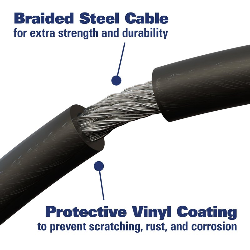 BRINKS 6 ft Outdoor Bike Lock Cable, Anti Theft Self-Coiling Design, Resettable 4-Dial Combination, 5/16" Weather-Resistant Vinyl Coating for Bikes