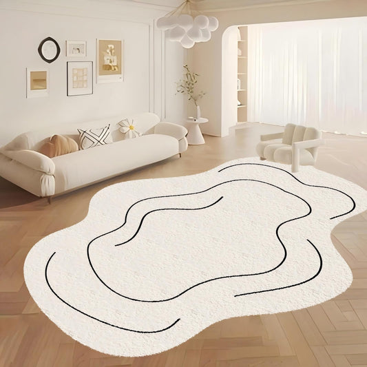ZLXMN Washable Off-White Irregular Rug 5x6ft Indoor Soft Thin Plush Abstract Shaped Rug Unique Designer Simple Anti-Slip Carpet Suitable for Living Room Bedroom Lounge Area Home Decor