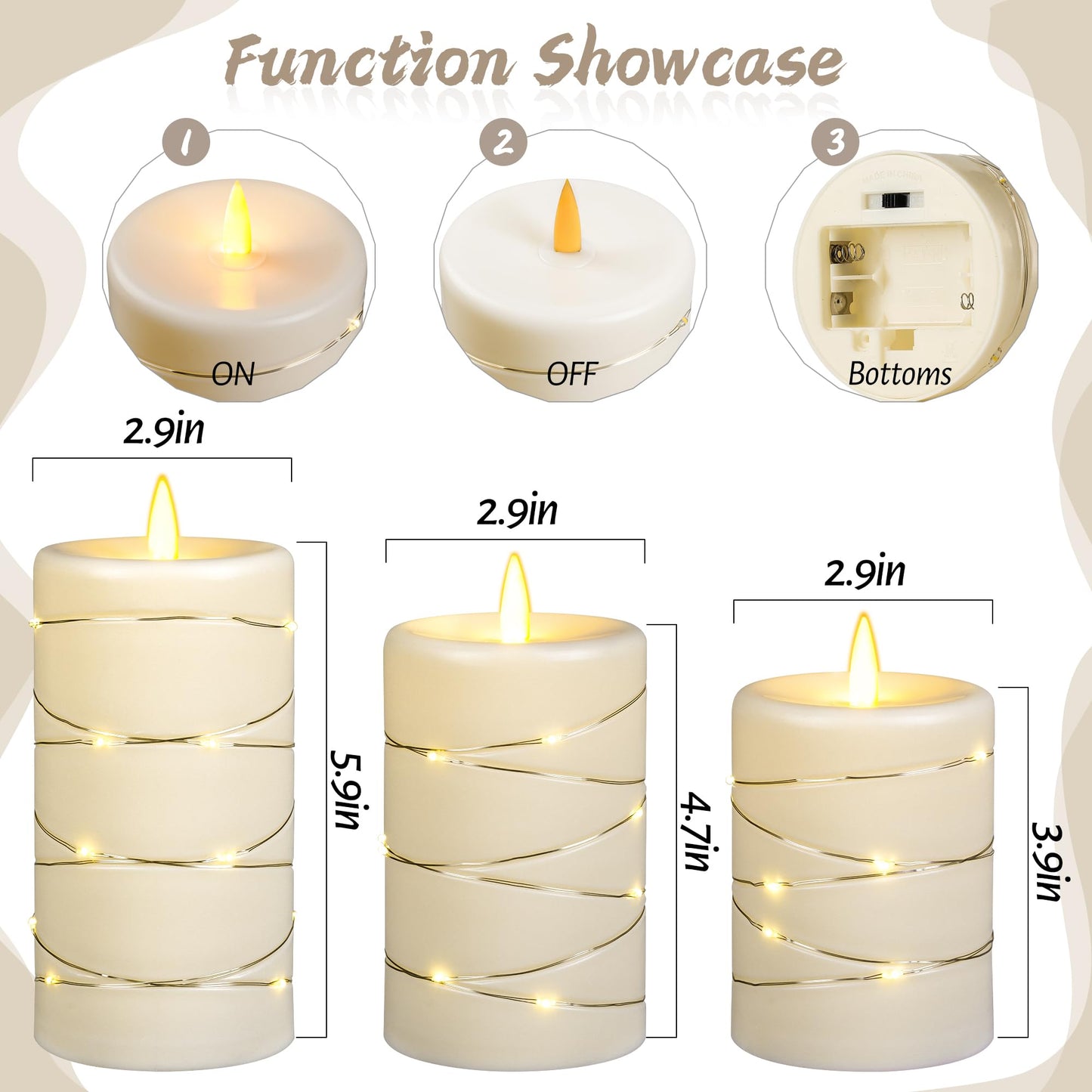 Da by LED Candle Light, 3 Dynamic Flame Candles, a Battery Candle Light, More Realistic Simulation of The Effect of Flames, with Timer Remote Control.