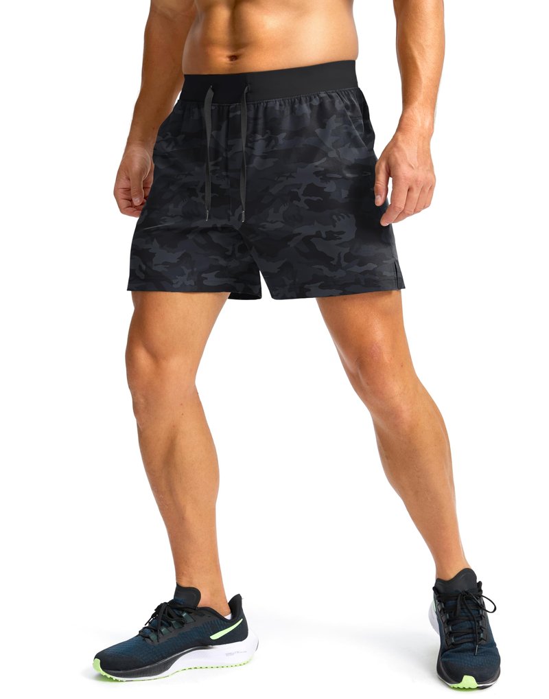 Soothfeel Men's Running Shorts with Zipper Pockets 9"/ 7"/ 5" Lightweight Quick Dry Basketball Gym Workout Athletic Shorts for Men (Grey Camo, XXL)