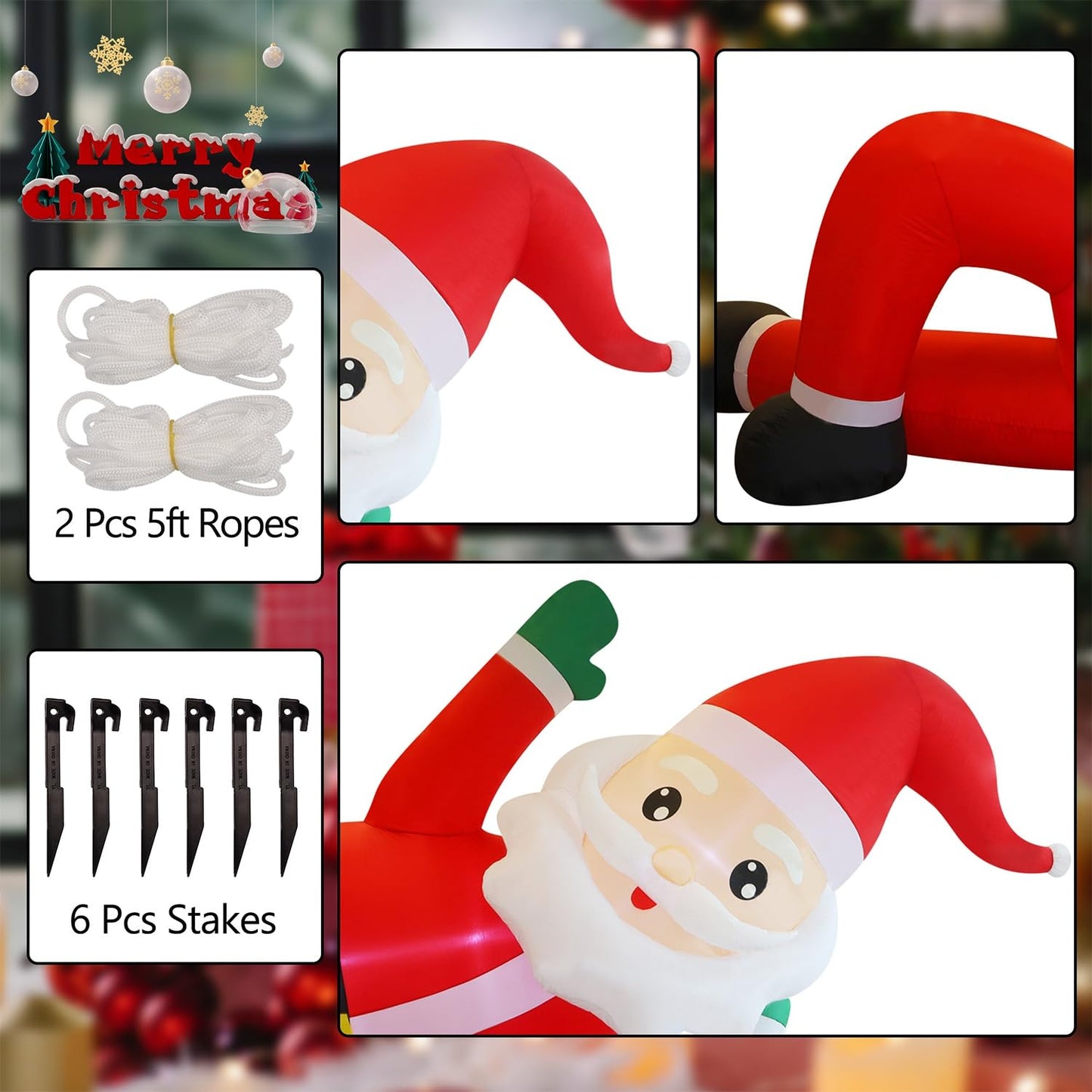Juegoal Christmas Inflatables Outdoor Decorations, 12FT Long Inflatable Xmas Santa Claus, Lighted Blow Up Giant Lying Santa with Built in LED Lights, Light Up Holiday Winter Lawn Yard Garden Decor