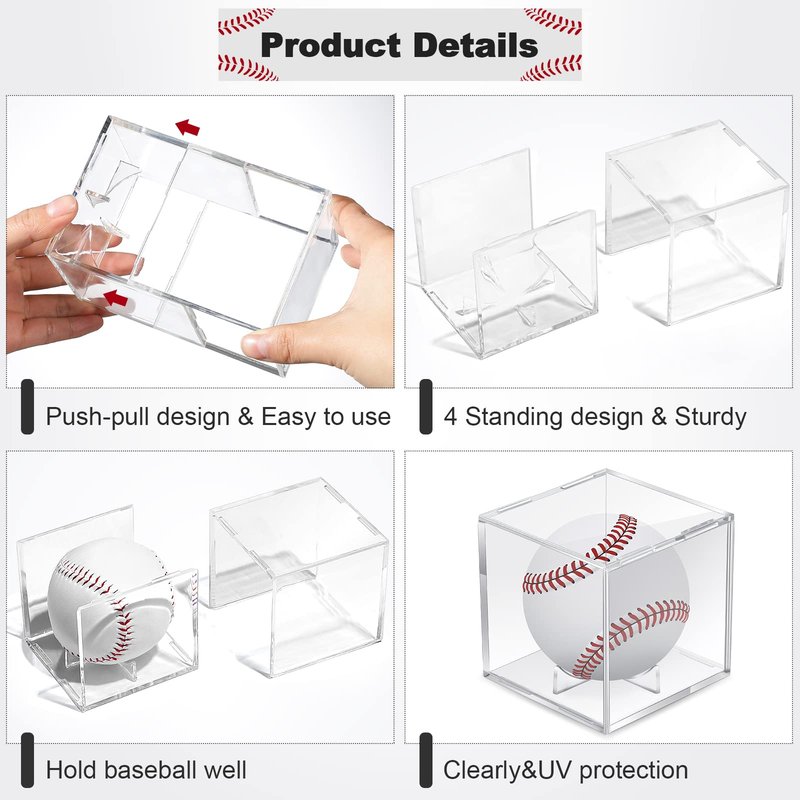 18 Pcs Baseball Display Case, Clear UV Protected Ball Holder Square Acrylic Baseball Cube Box Autograph Cases Storage for Display Official Size Standing, 3.15 Inches
