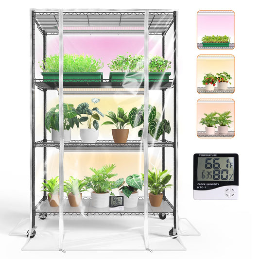 Bstrip Indoor Greenhouse with Grow Light, Indoor Greenhouse Cabinet with 3 Pack Full Spectrum Plant Lights, 3 Color Modes, Grow Tent Kit for Indoor Plant, Seed Starting, Seed Tray, 35.4"x13.8"x59"