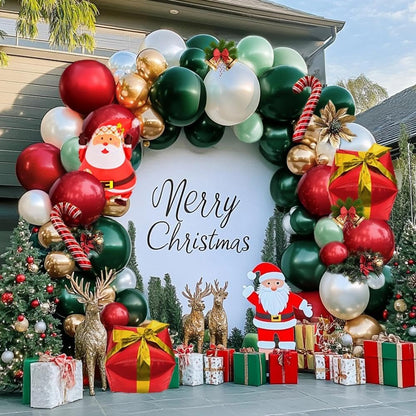 Christmas Balloon Arch Kit, Double Stuffed Dark Green Red Pearl White Gold Balloons Emerald Green Burgundy Balloon Garland for Christmas New Year Xmas Birthday Wedding Festival Party Decorations