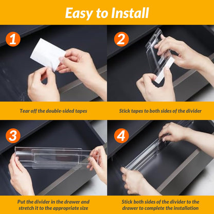 Hormes Drawer Dividers, 9 Pack Adjustable Clear Drawer Organisers, Expandable 29–55cm and 8cm High Drawers Separators for Bedroom Clothing, Kitchen Utensils, Bathroom & Office Organization and Storage