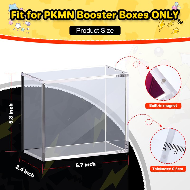 Kisbox 2 PCS PKMN Booster Box Acrylic Case, 5MM Acrylic Display Case, Clear Ultra Boxes for Display Compatible with PKMN Booster Boxes, Dustproof and Waterproof Display Box