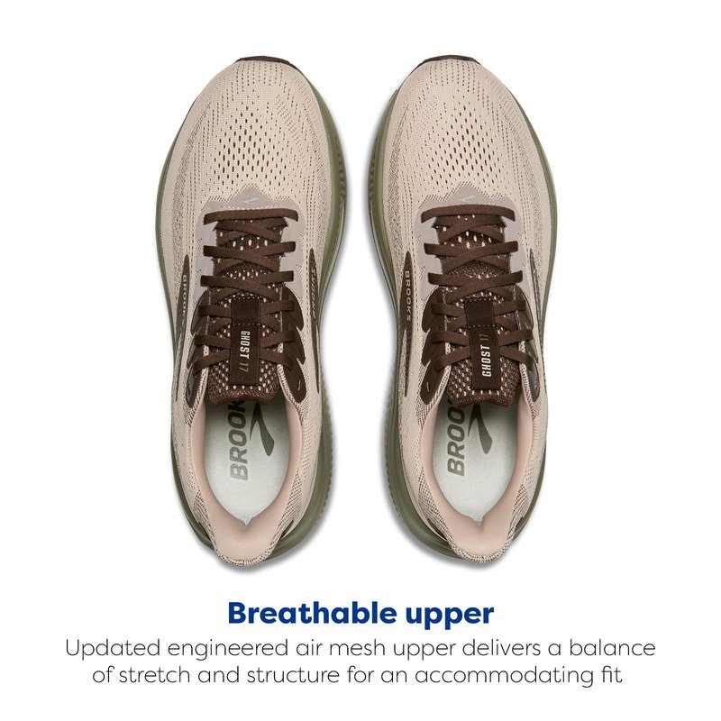 Brooks Men’s Ghost 17 Neutral Running Shoe - Chateau Gray/Brown/Olive - 13 Medium