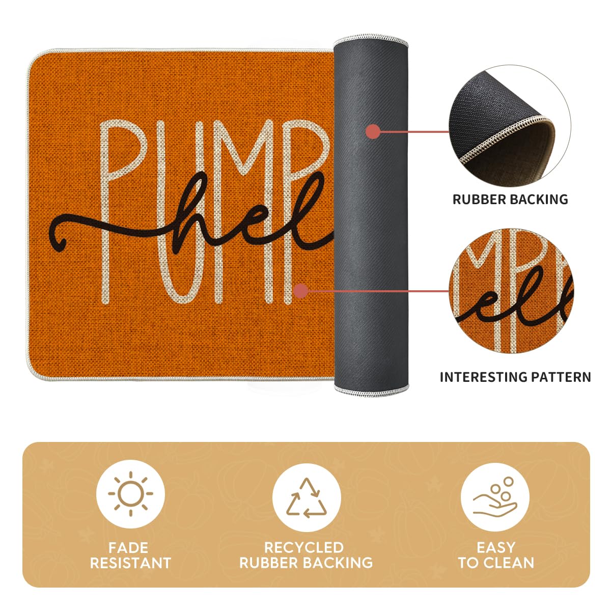 Artoid Mode Orange Hello Pumpkin Fall Kitchen Mats Set of 2, Autumn Home Decor Low-Profile Kitchen Rugs for Floor - 17x29 and 17x47 Inch
