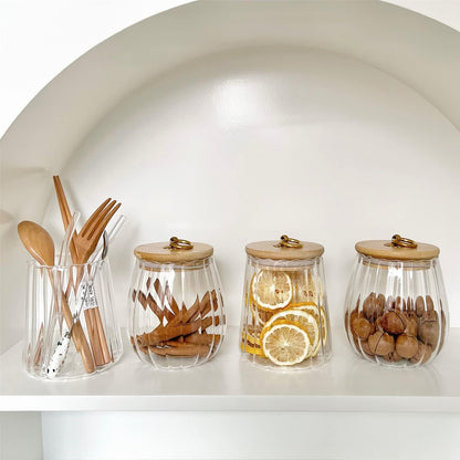 Galazzz Glass Jars with Bamboo Lids, 23 FL OZ Glass Containers with Airtight Lids for Storage, Large Candy Jars for Coffee Nuts Cookie, Decorative Glass Canister, 780ml Oval