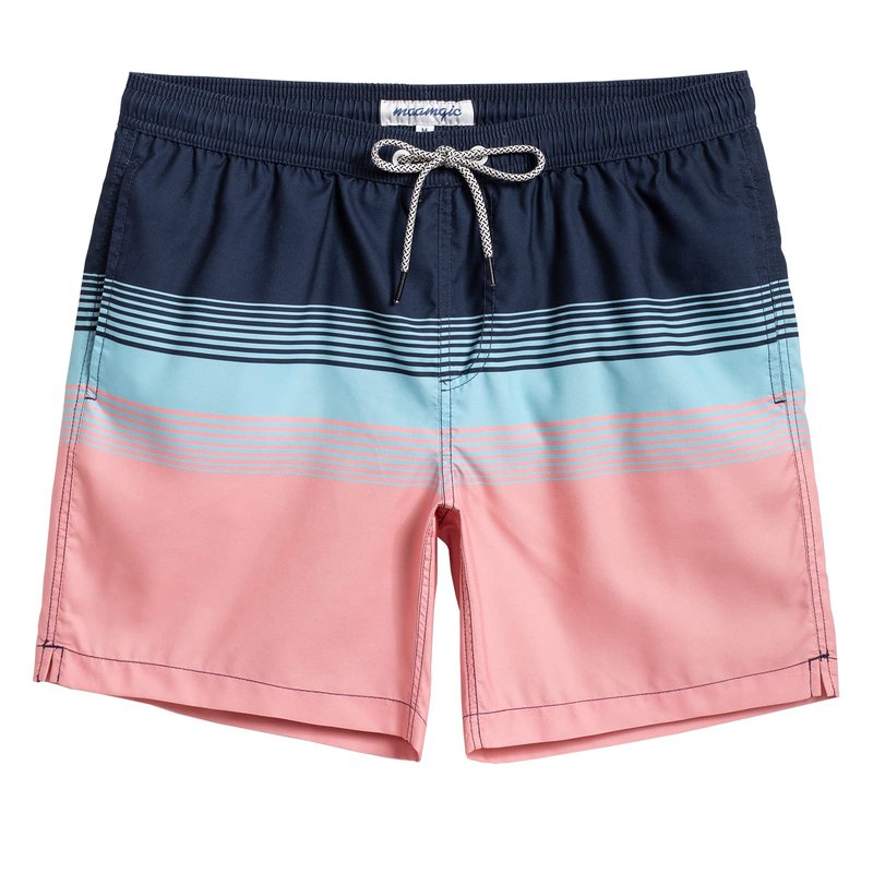 maamgic Mens Swim Trunks Quick Dry Swim Shorts with Mesh Lining Funny Swimwear Bathing Suits 7inch Blue Pink Striped Horizontal Small