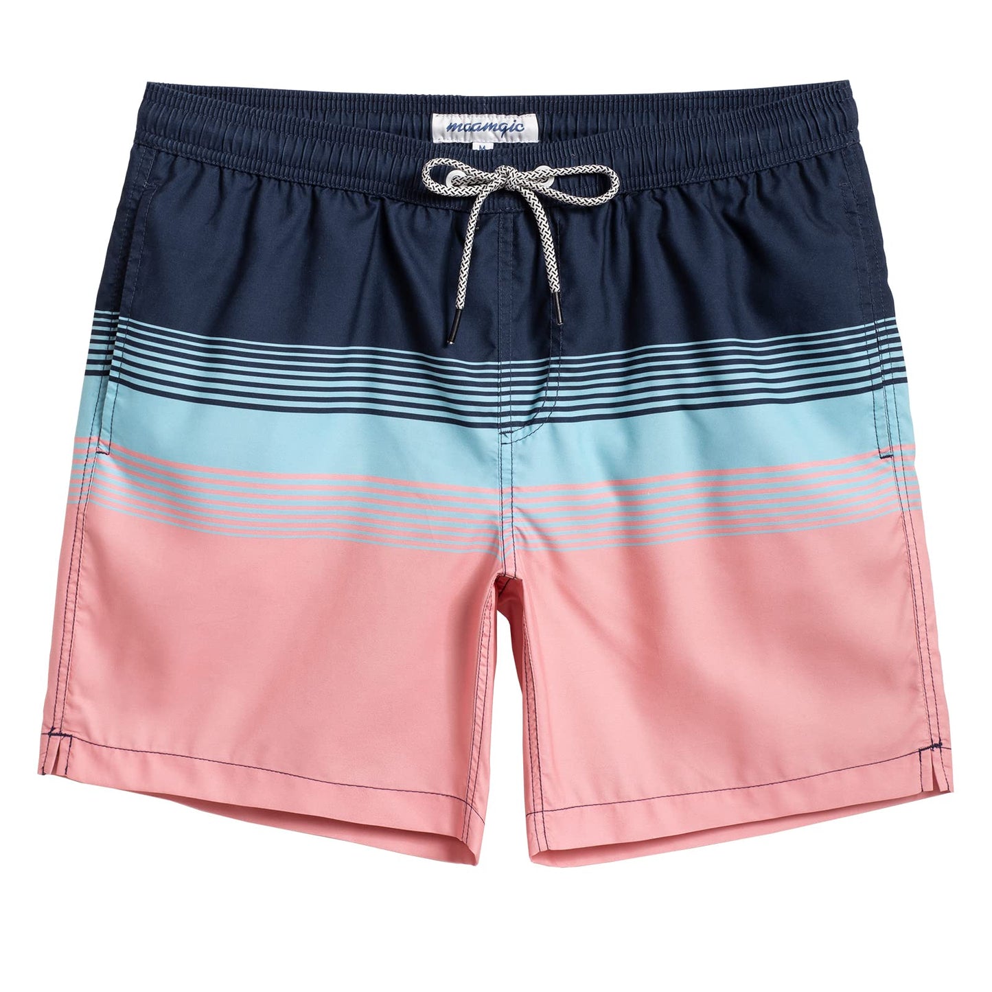 maamgic Mens Swim Trunks Quick Dry Swim Shorts with Mesh Lining Funny Swimwear Bathing Suits 7inch Blue Pink Striped Horizontal X-Large