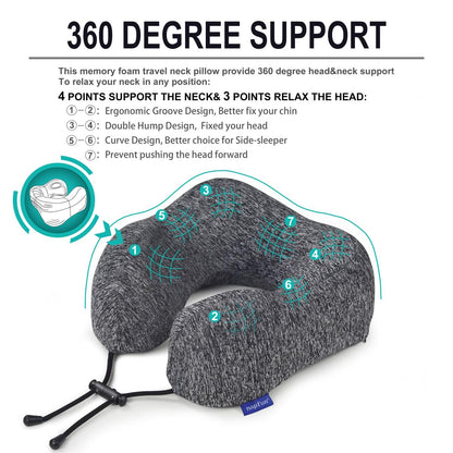 napfun Neck Pillow for Traveling, Upgraded Travel Neck Pillow for Airplane 100% Pure Memory Foam Travel Pillow for Flight Headrest Sleep, Portable Plane Accessories, Light Grey