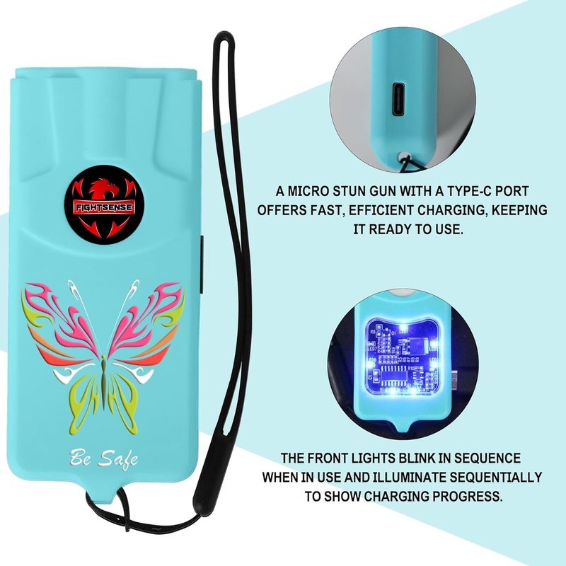 FIGHTSENSE Flashlight Stun Gun for Self Defense – Rechargeable Stun Gun for Women – Compact & Powerful Self Defense Flashlight (Cyan)