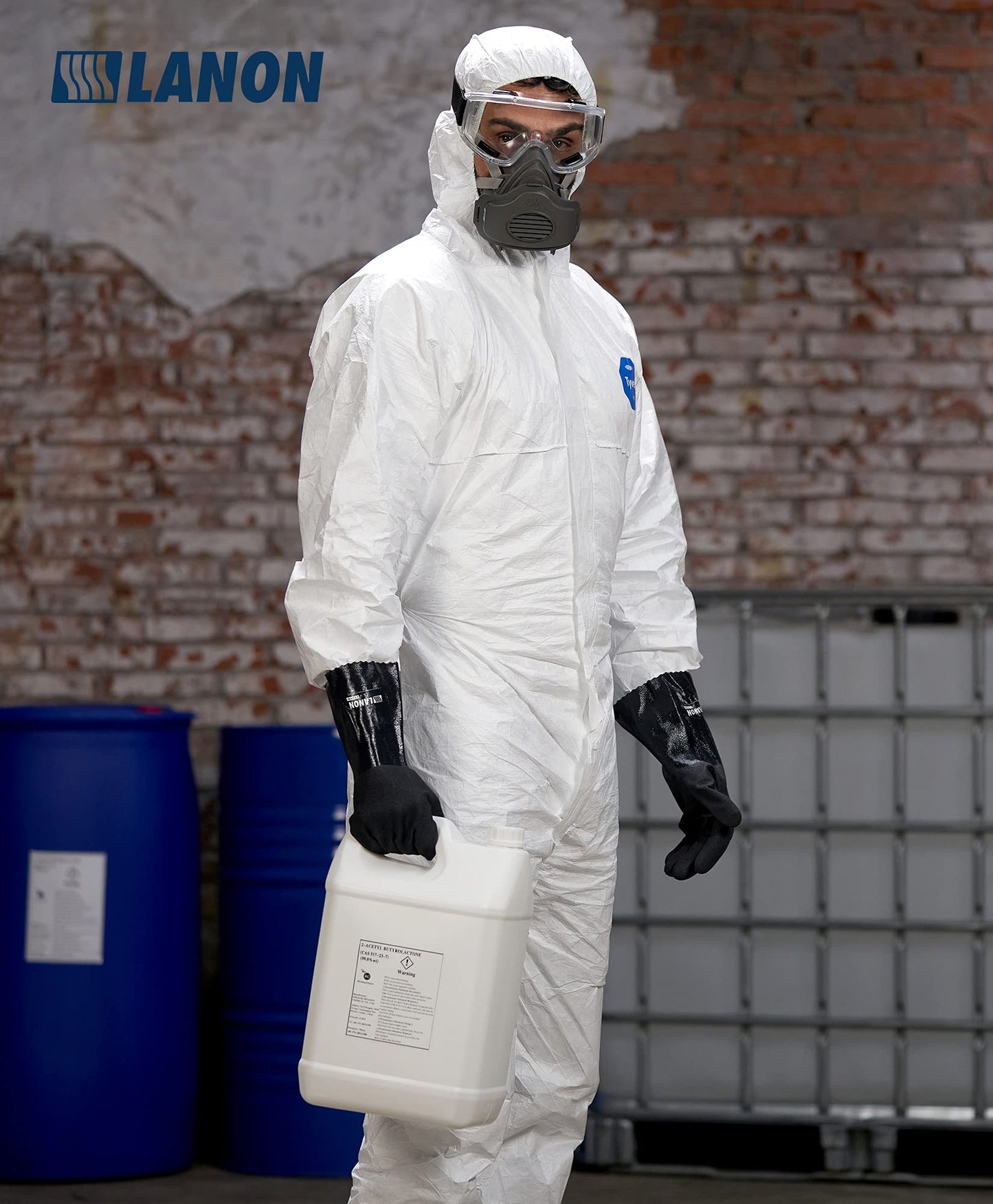 LANON Black Nitrile Chemical Gloves, Reusable Thick Rubber Gloves, Heavy Duty, MicroFoam Textured Palm, Acid and Oil, EN 388/374, L/9