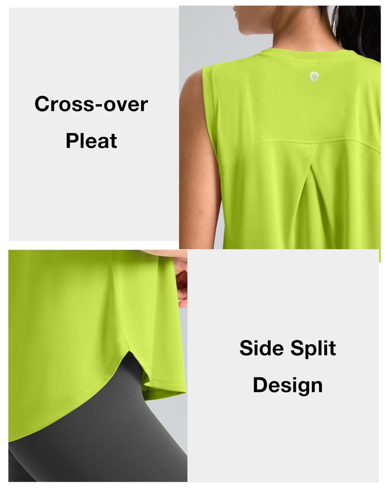 SANTINY Women's Sleeveless Workout Tops Breathable Lightweight Active Tennis Yoga Shirts Athletic Running Tank Tops for Women (Neon Green_L)