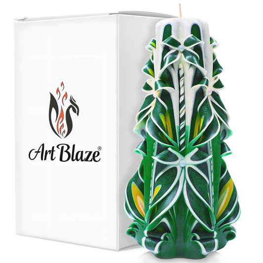 Carved Candles - Handmade Long Burning Decorative Luxury Candles - Unscented - Perfect for Home Decor, Birthdays, Romantic Occasions, Gifts for Women, Mother's Day Gift for Mom - Big Green
