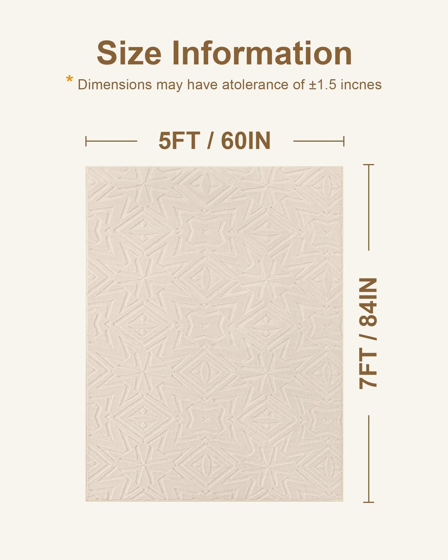 Carvapet 5x7 Area Rug - Beige Modern 3D High Low Pile Texture Floor Carpet, Washable Soft Plush Velvet Rug with Skid-Resistant Rubber Backing for Living Room Bedroom Nursery