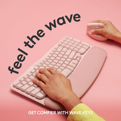 Logitech Wave Keys Wireless Ergonomic Keyboard with Cushioned Palm Rest, Comfortable Natural Typing, Easy-Switch, Bluetooth, Logi Bolt Receiver, for Multi-OS, Windows/Mac - Rose