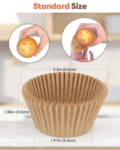 Bake Choice Non-stick 200pcs Standard Cupcake Liners for Baking, Natural, Food-grade Cupcake Wrapper, Greaseproof Parchment Muffin Liners