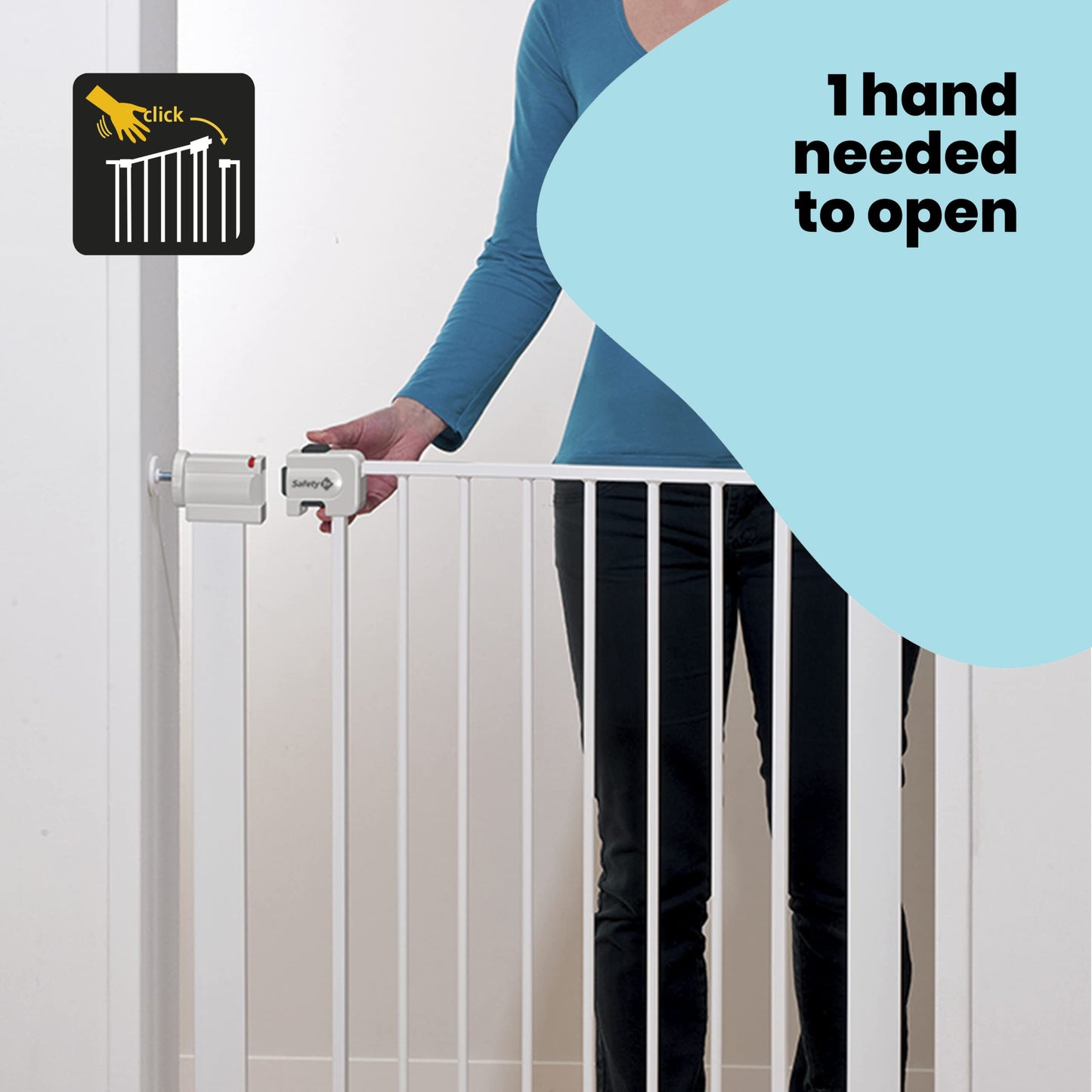 Safety 1st Easy Close Extra Tall Metal Gate, Baby Stair Gate Pressure Fit, 73-80cm (max. 94cm), Extra Tall Gate (91cm), Easy-Closing Baby Safety Gate, No-Screw Installation (No Drilling), White