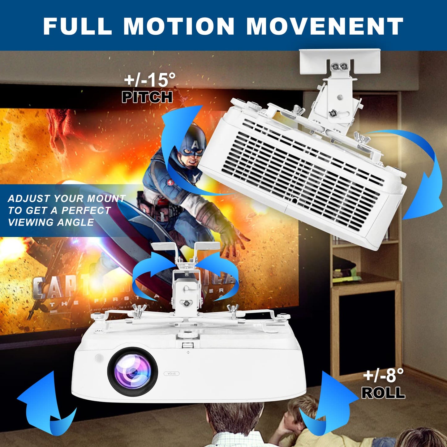 DAWASAPAT Adjustable Projector Ceiling/Wall Mount - 3-in-1 Universal Bracket for Projector Mounting, Universal Height Adjustable Mount Holder with Extension Pole