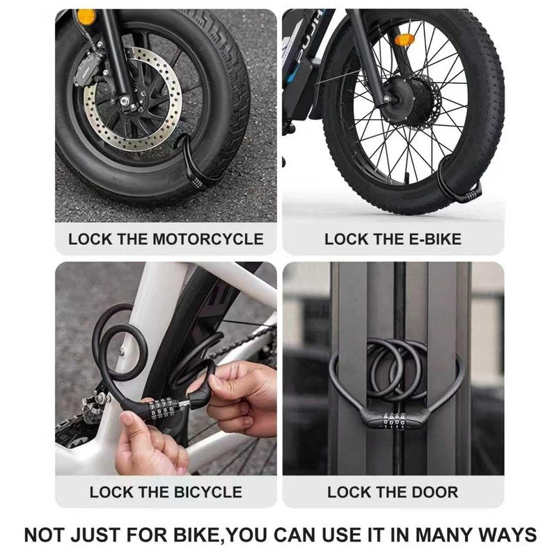 Venzio 2.62FT Bike Lock Cable, Heavy Duty 4-Digit Combination Lock, 10mm (3/8 inch) Self-Coiling Anti-Theft Security Cable for Bicycle, Scooter, Stroller, Fence, Gate, Grill, Outdoor Use