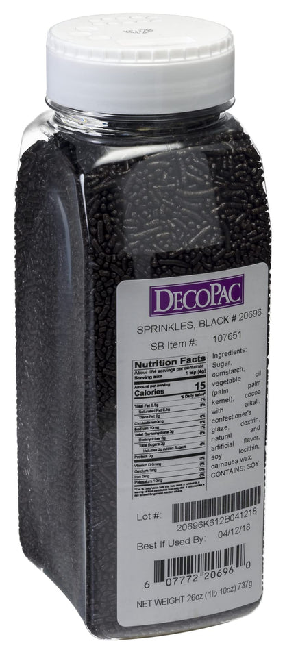 DecoPac Black Sprinkles | Extra Large 26oz Pack | Cake Sprinkle Mix, Fancy Sprinkles For Cake Decorating, Handheld Container, Candy Sprinkles, Cake Sprinkles - Black