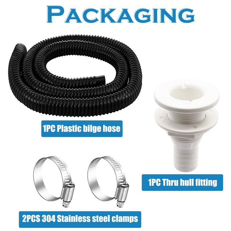 maierke 1-1/8 Boat Bilge Pump Hose Kit,1-1/8 Dia 6 FT Kink-free PVC Hose,1-1/8 Inch ABS Thru-Hull Fitting,2PCS Stainless Steel Hose Clamps for Boat Marine