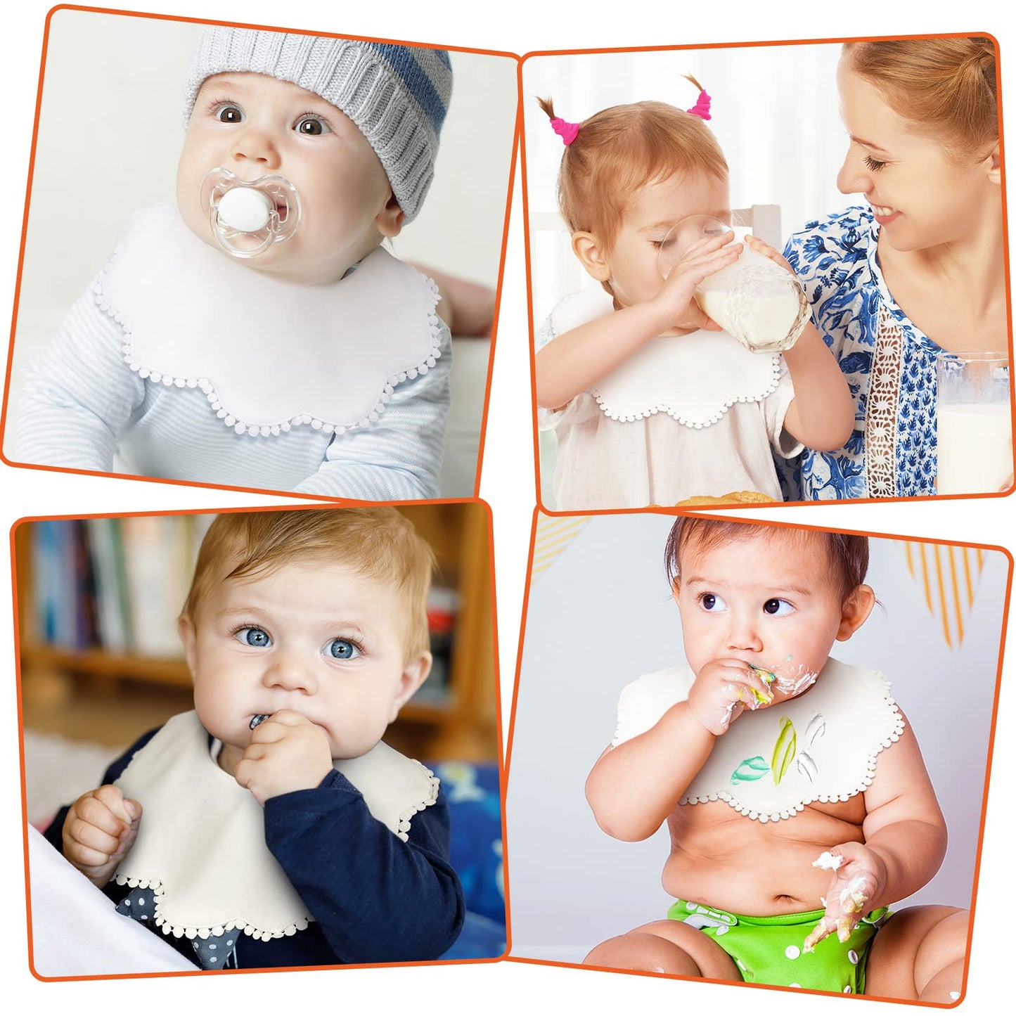 JenPen 4 Pieces White Bibs for Baby Girl Bandana Muslin 360 Bibs Baby Bandana Drool for Girl Set for Teething Toddler