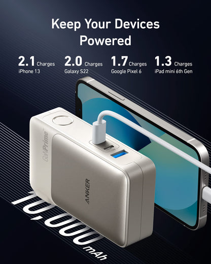 Anker GaNPrime Power Bank, 2-in-1 Portable Charger, 10,000mAh 30W USB-C Battery Pack with 65W Wall Charger, Works for iPhone 15/15 Plus/15 Pro/15 Pro Max/14/13, Samsung, Pixel, MacBook, Dell
