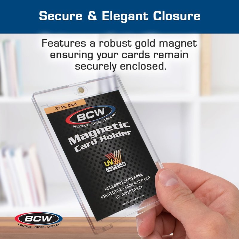 BCW Magnetic Card Holder - 35 PT Thickness - 20 Pack | Protective Display Card Case with Secure Gold Magnet Closure | UV Protection, Quick Access Design for Sports, Gaming, and Collectible Cards
