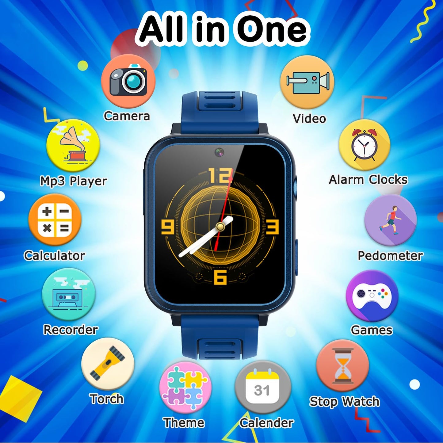 Cosjoype Kids Game Smart Watch for Kids with 24 Puzzle Games HD Touch Screen Camera Music Player Pedometer Alarm Clock Calculator Flashlight 12/24hr Kid Watch Gift for 4-12 Year Old Boys Toys for Kid