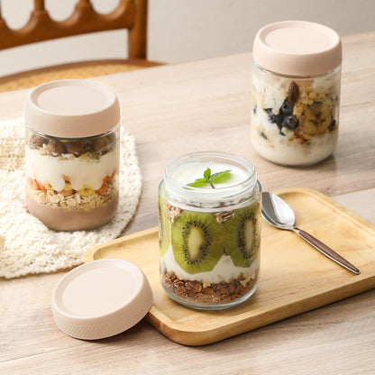 NETANY 6-pack 16 oz Overnight Oats Containers with Lids, Glass jars with Airtight Lids, Wide mouth Mason Salad jars, Glass Food Storage Containers for Snacks Yogurt Spice Sugar