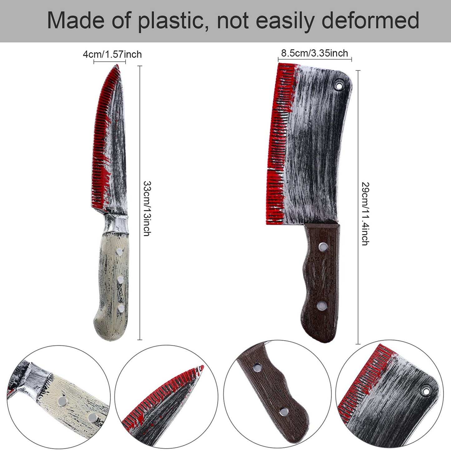Boao 2 Pieces Fake Knife Party Supplies, Halloween Realistic Plastic Knife Prop for Horror Party Role Playing,Toy for Halloween Costume Accessory(Style 3)