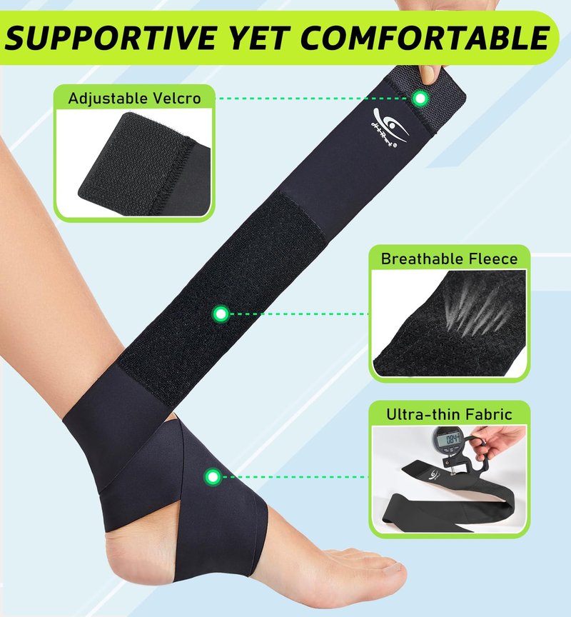 HiRui Ultrathin High-Elastic Ankle Wraps Ankle Brace for Men Women Kids, Adjustable Ankle Straps for Running, Football, Basketball, Sprains, Arthritis, Plantar Fasciitis (Black, Medium (Pack of 2))