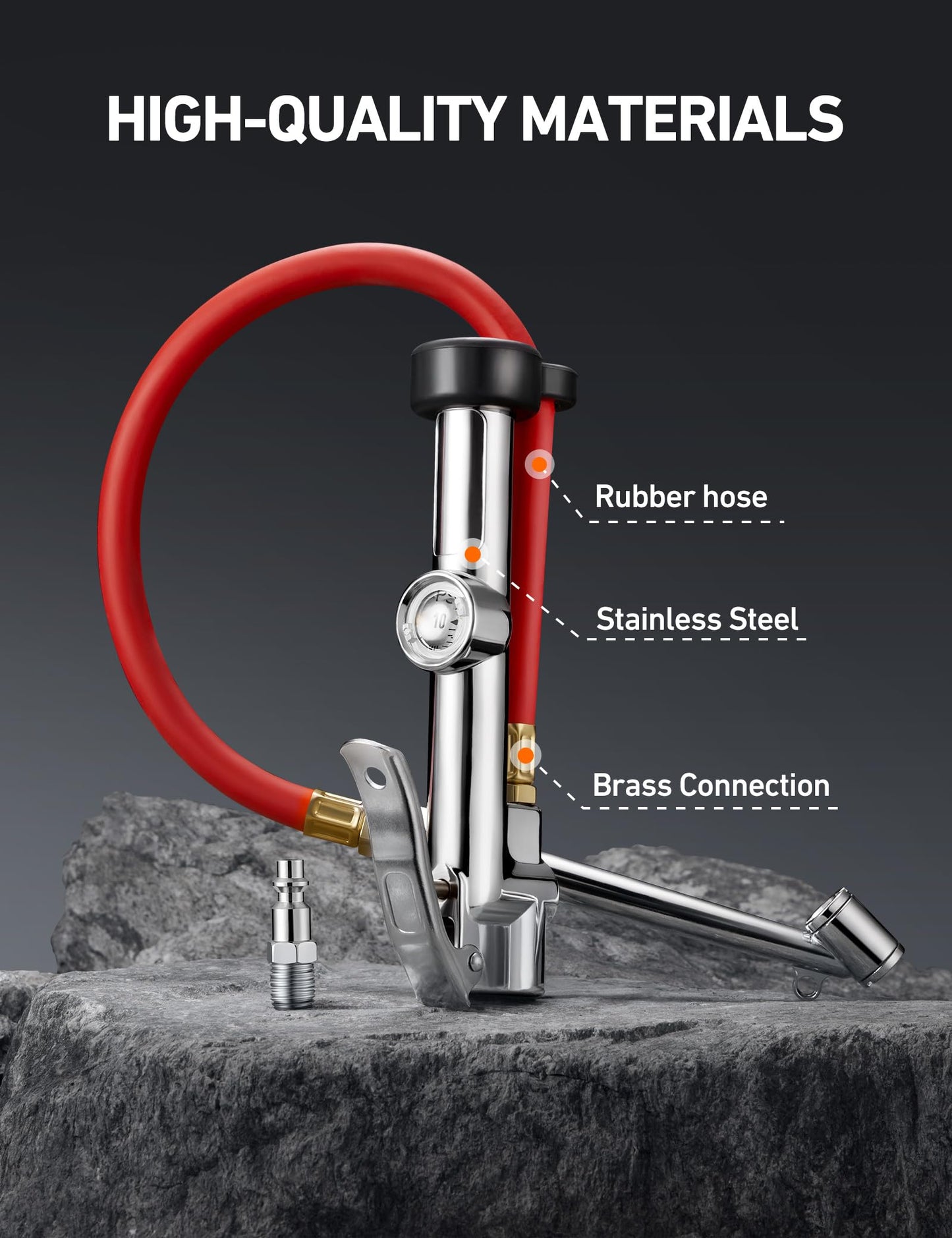 AstroAI 25.6'' Heavy-Duty Tire Pressure Gauge with Inflator, Dual Head Chuck ANSI B40.1 Accurate Tire Inflator with Pressure Gauge, 10-120PSI, Compatible with 1/4" NPT Air Compressor